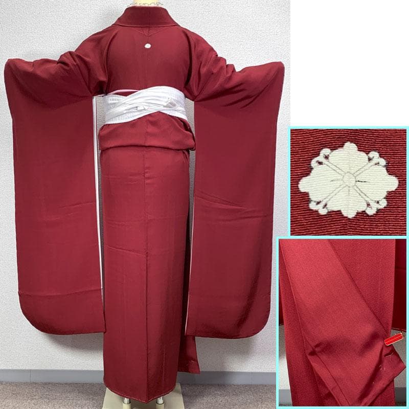 601z20〇色無地振袖 中振袖 一つ紋 赤 シンプル〇しつけ付美品 成人式