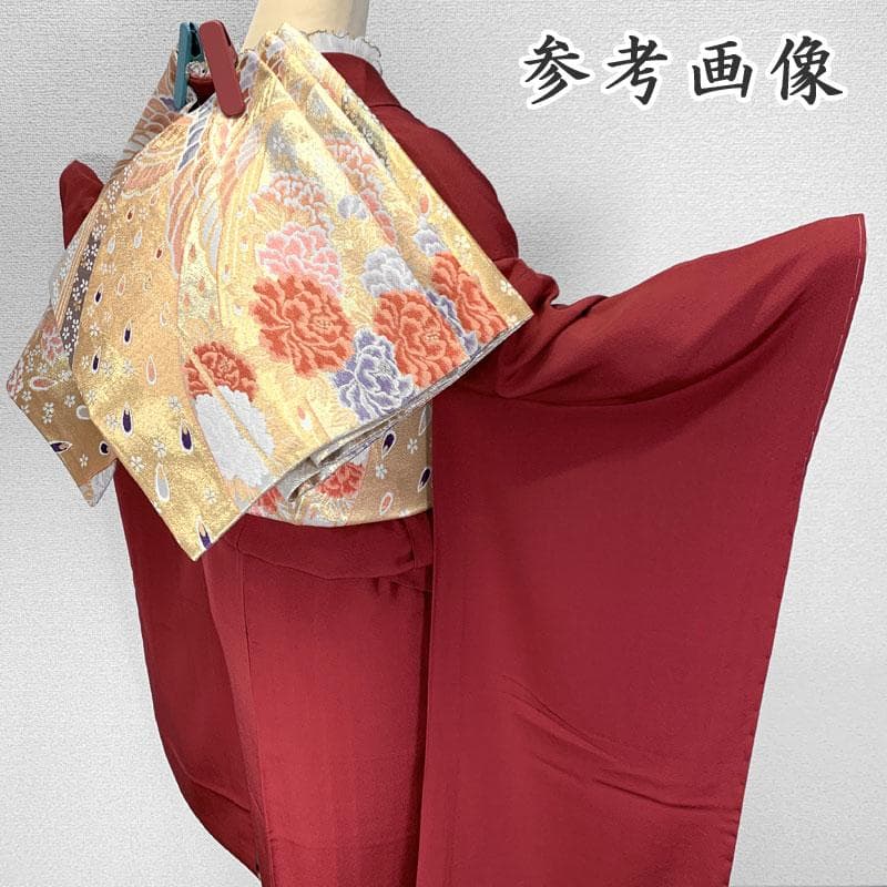 601z20〇色無地振袖 中振袖 一つ紋 赤 シンプル〇しつけ付美品 成人式