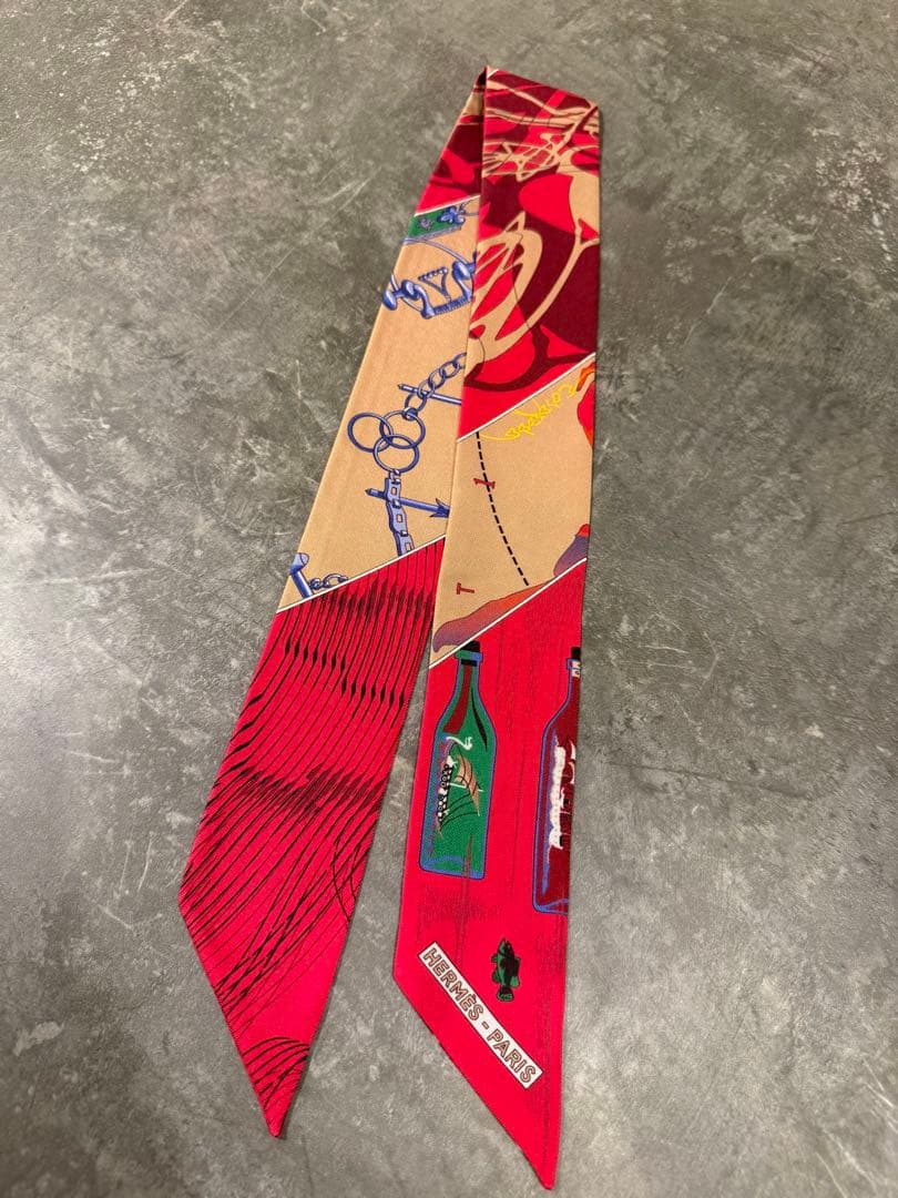 hermesエルメス ピンク系×ベージュ系 シルク ツイリー 極美品