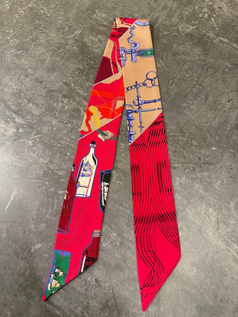 hermesエルメス ピンク系×ベージュ系 シルク ツイリー 極美品