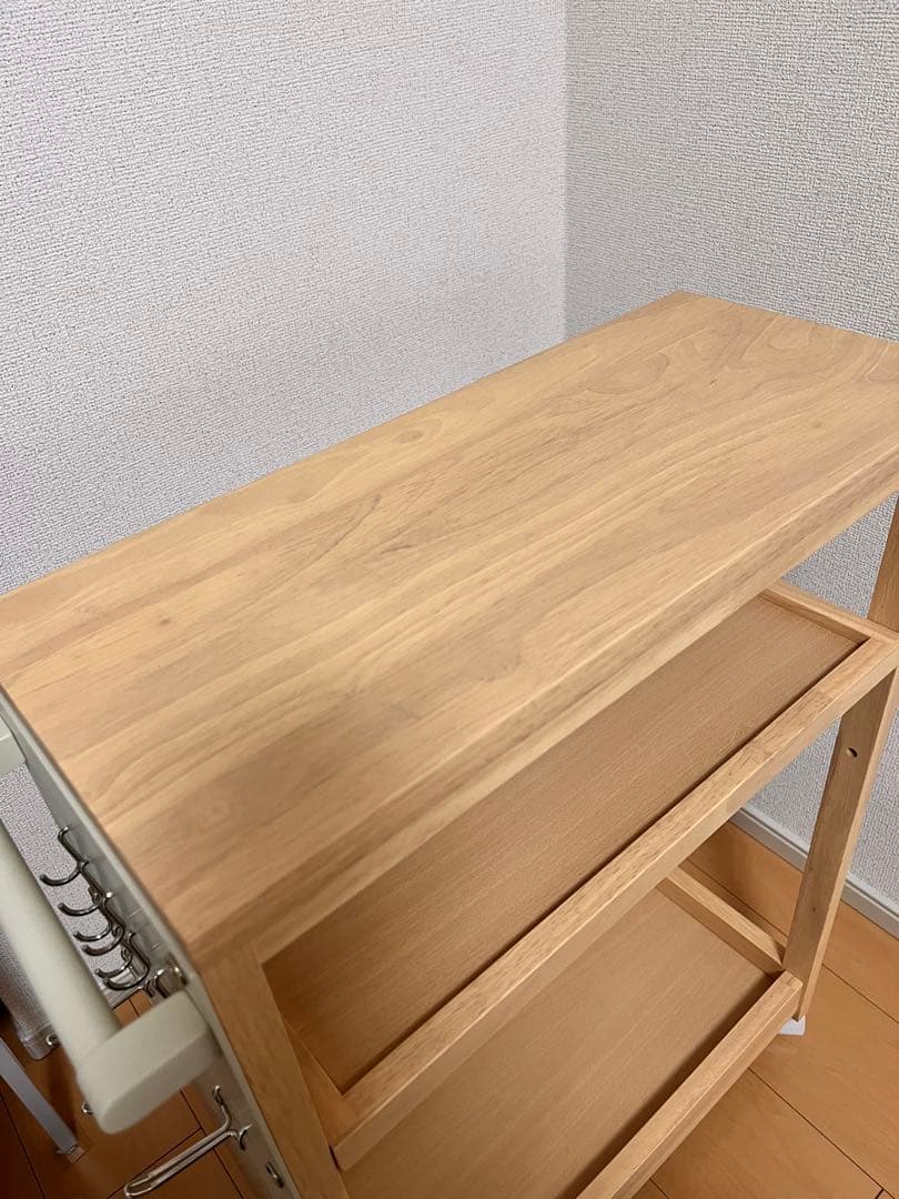 木製ワゴン　有効ボード付き　フック付きワゴン 2段　ミシンワゴン
