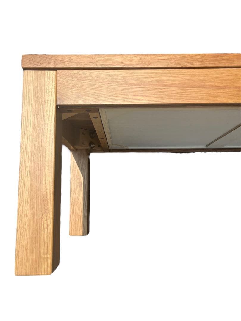 無印良品　無垢材ローテーブル　オーク材　引出付