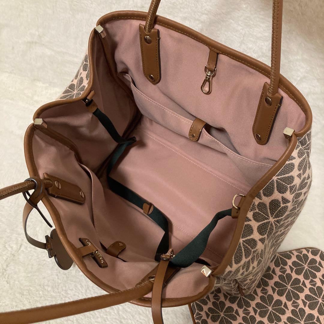 極美品 ケイトスペード トートバッグ フラワー ジャカード ストライプ