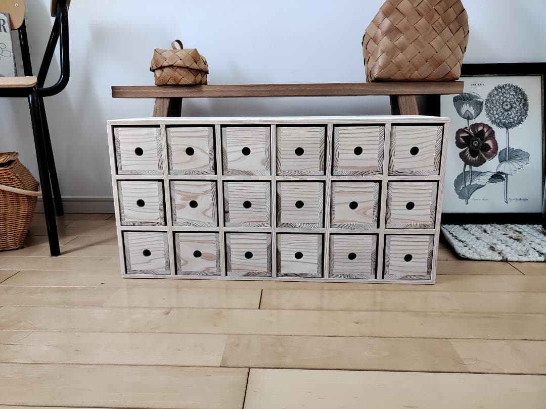 ★送料無料★サイズ変更可能★丸穴3段6列小引き出し/無垢材オーダー可能ナチュラル