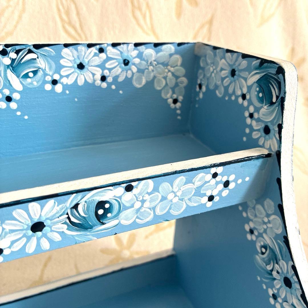 トールペイント 木製3段傾斜シェルフ、キャニスターラック、ディスプレイスタンド