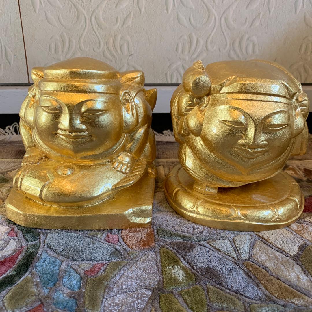 平櫛田中 満徳恵比寿尊 福聚大黒天尊 ブロンズ像 金 一対 新品 保証書付き