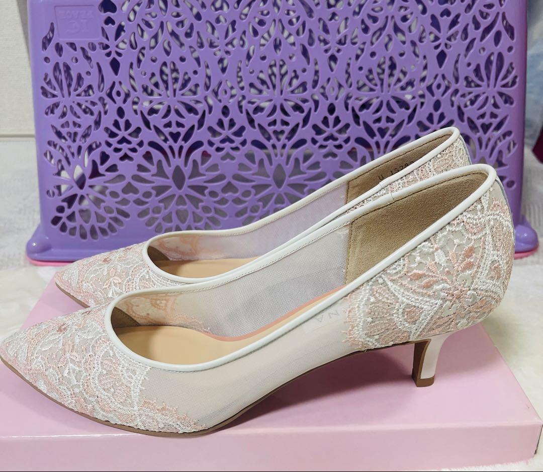 DIANA 新品　24.５cm 靴　パンプス　ピンク×白　レース