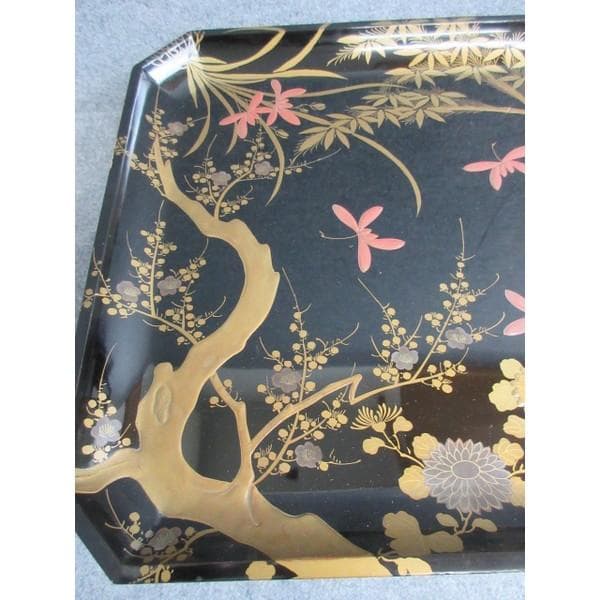 黒塗四君子高盛金蒔絵長硯蓋箱入り [B28397]