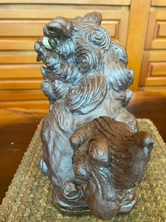 名工 島常賀 焼き〆台付きシーサー小 23cm 壺屋焼