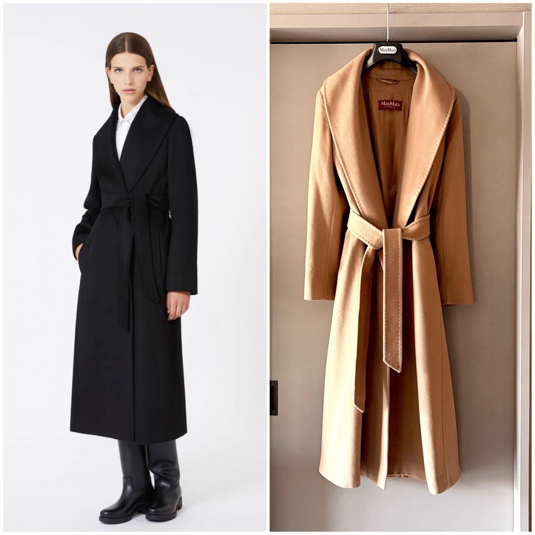 新品同様‼️ マックスマーラ 艶感美しい ショールカラーベルテッドコート