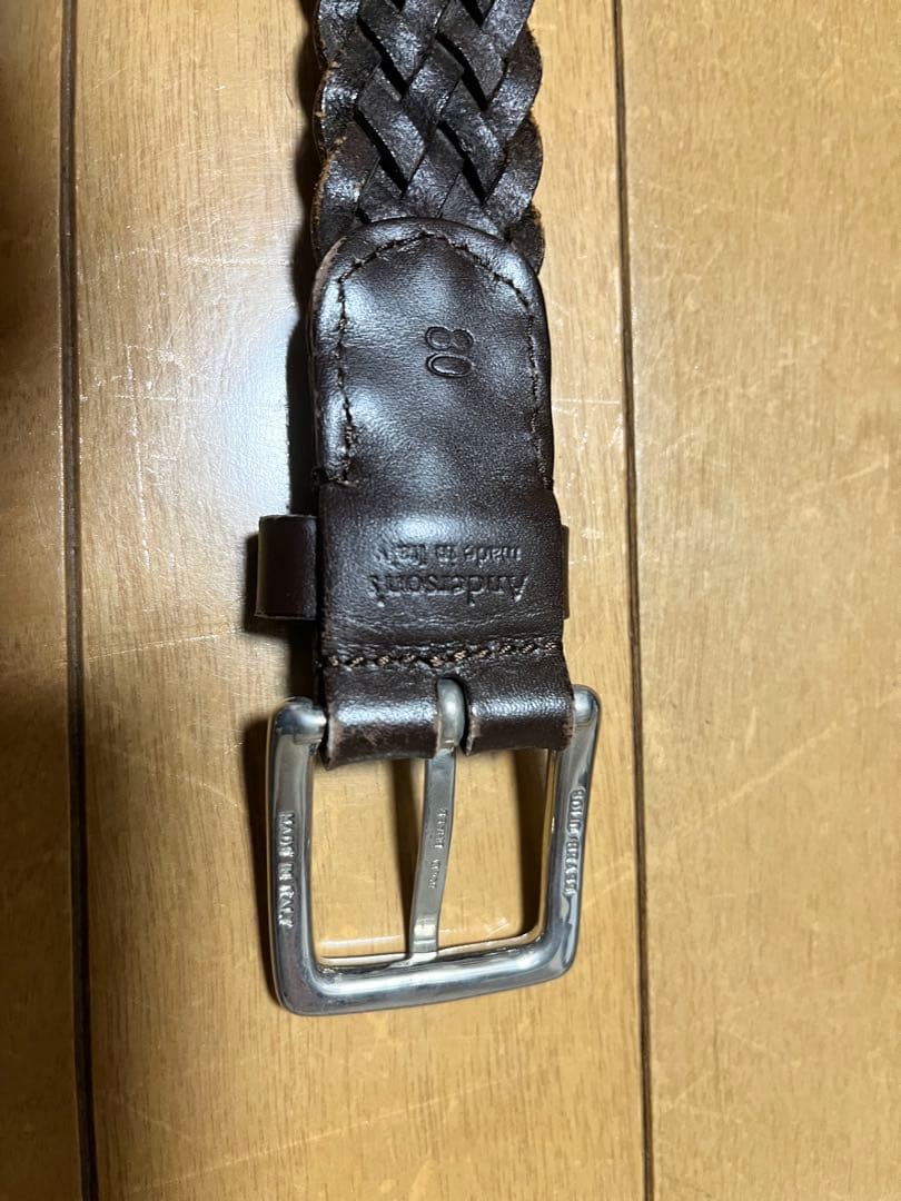 Anderson’s ダークブラウン レザー編み込みベルト 80cm 幅3cm