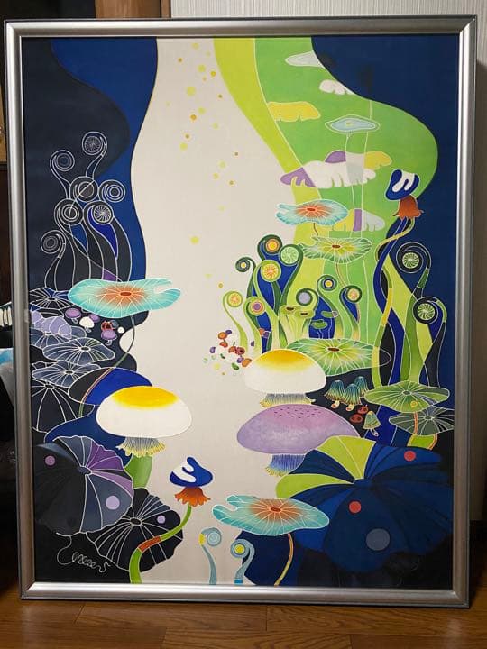 工芸アート　手描き染め友禅技法　額装絹アートパネル作品　F50号