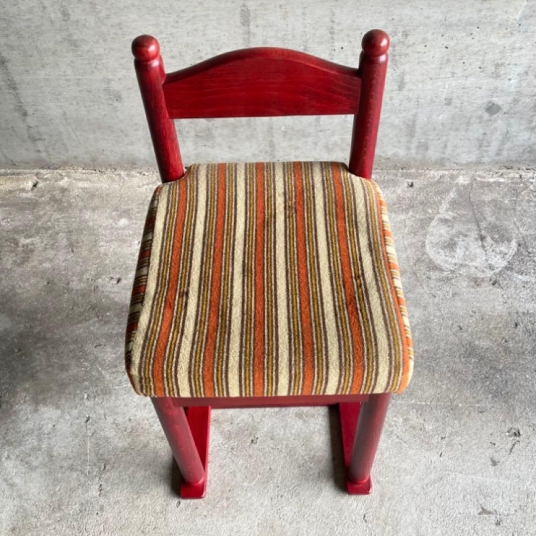 子供椅子 チェア 赤 ストライプ ボーダー 木製 家具 レトロ