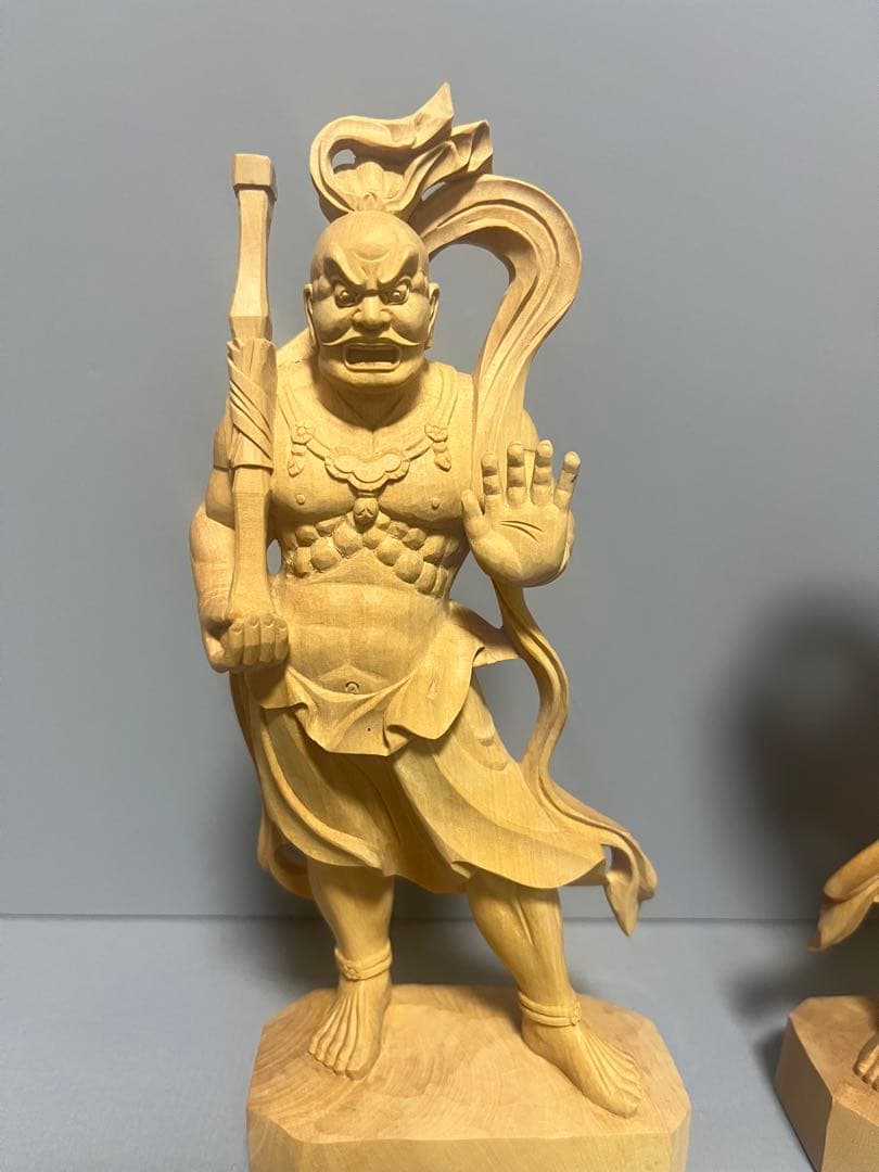 最終値下げ　木製　木彫り　柘植　仁王像　（金剛力士像）2体セット 大　④