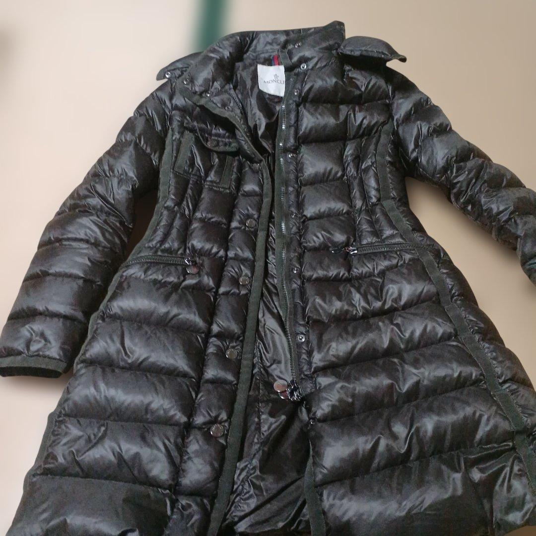 Moncler HERMINEダークグリーンダウンロングコートエルミンヌサイズ0