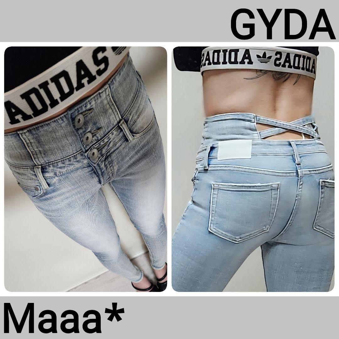 GYDA　ハイウエストウエストクロススキニーデニムパンツ