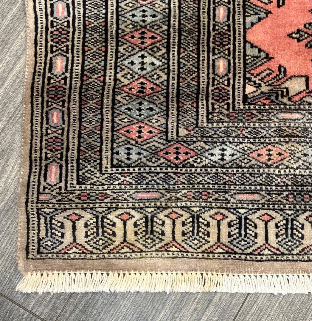 130x90cmカシミリヤンのアンテイーク絨毯トライバルラグ可愛いピンク色合い