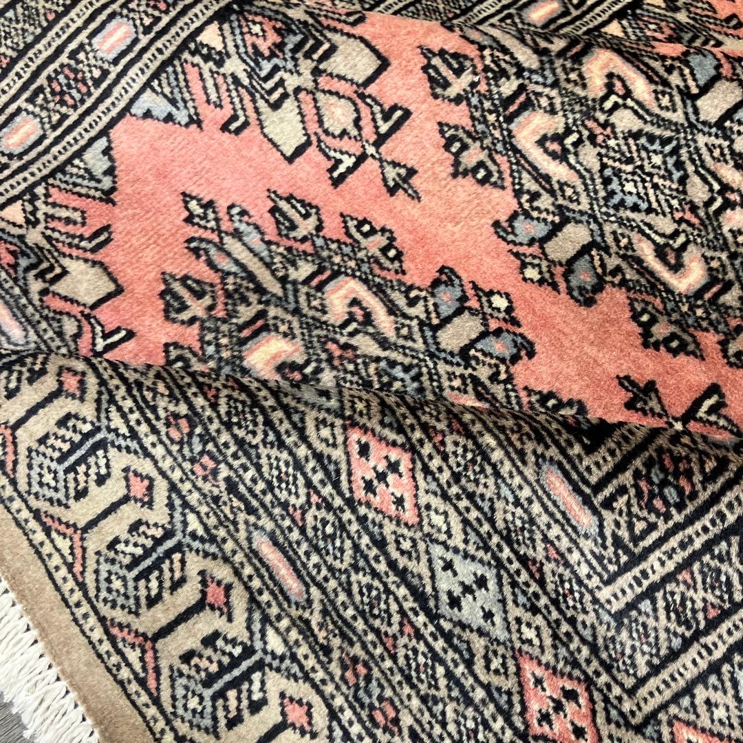 130x90cmカシミリヤンのアンテイーク絨毯トライバルラグ可愛いピンク色合い