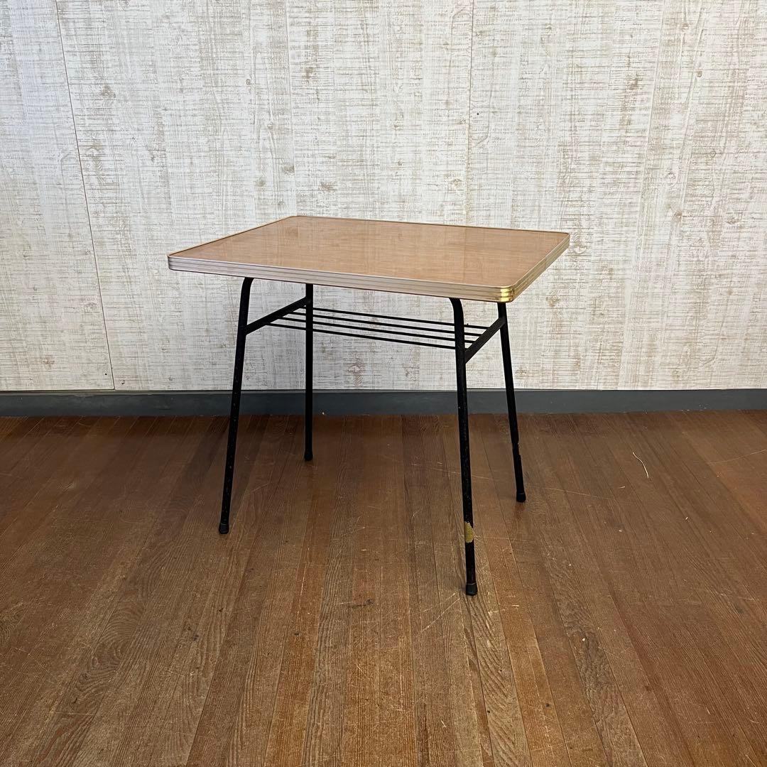 【アンティーク】昭和レトロ 鉄脚 木製天板 サイドテーブル コーヒーテーブル