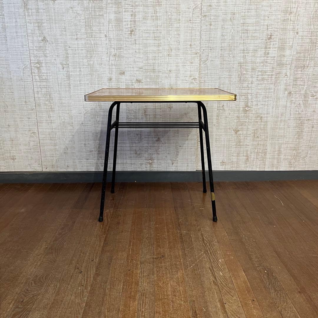 【アンティーク】昭和レトロ 鉄脚 木製天板 サイドテーブル コーヒーテーブル