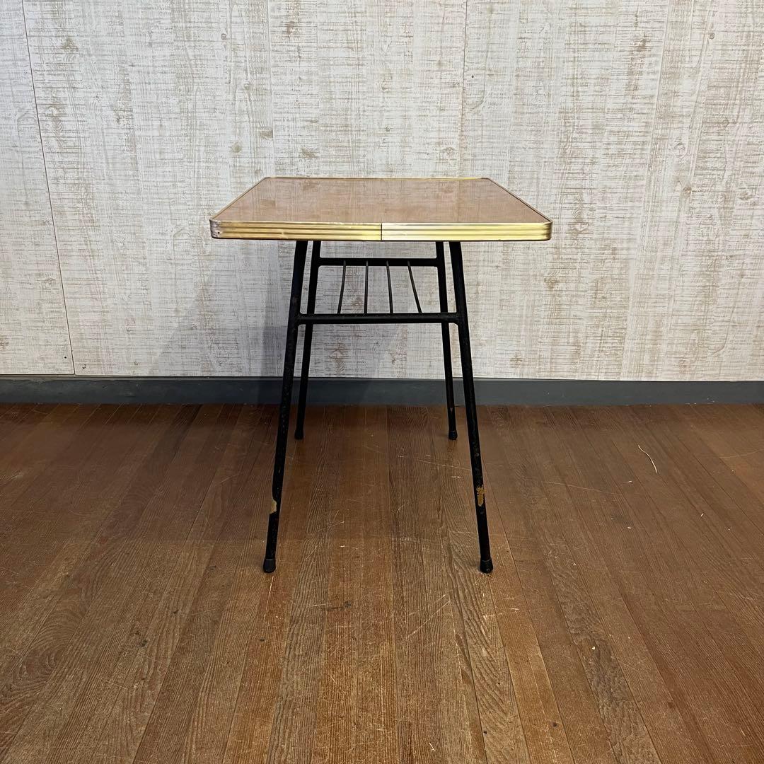 【アンティーク】昭和レトロ 鉄脚 木製天板 サイドテーブル コーヒーテーブル