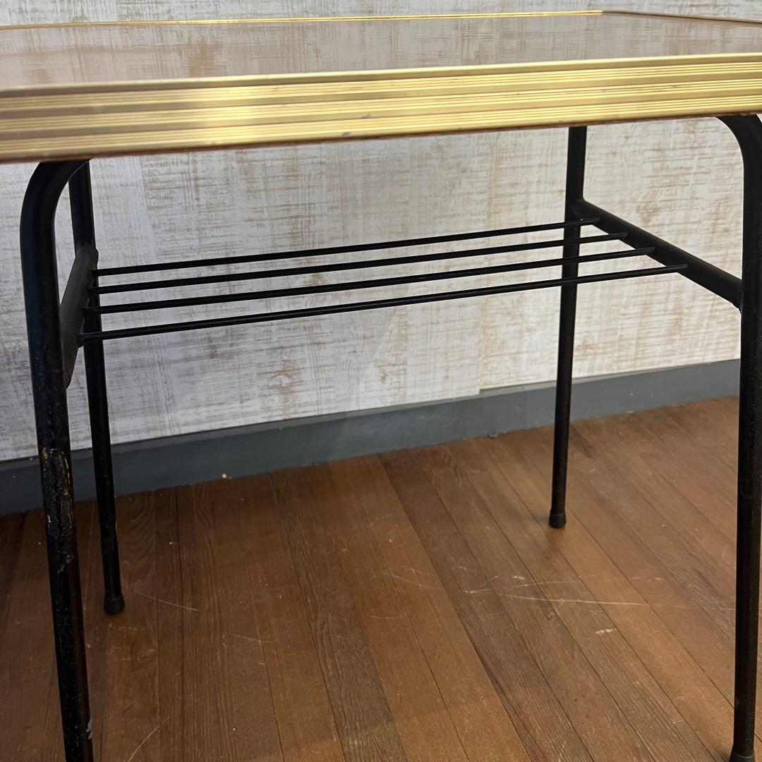 【アンティーク】昭和レトロ 鉄脚 木製天板 サイドテーブル コーヒーテーブル