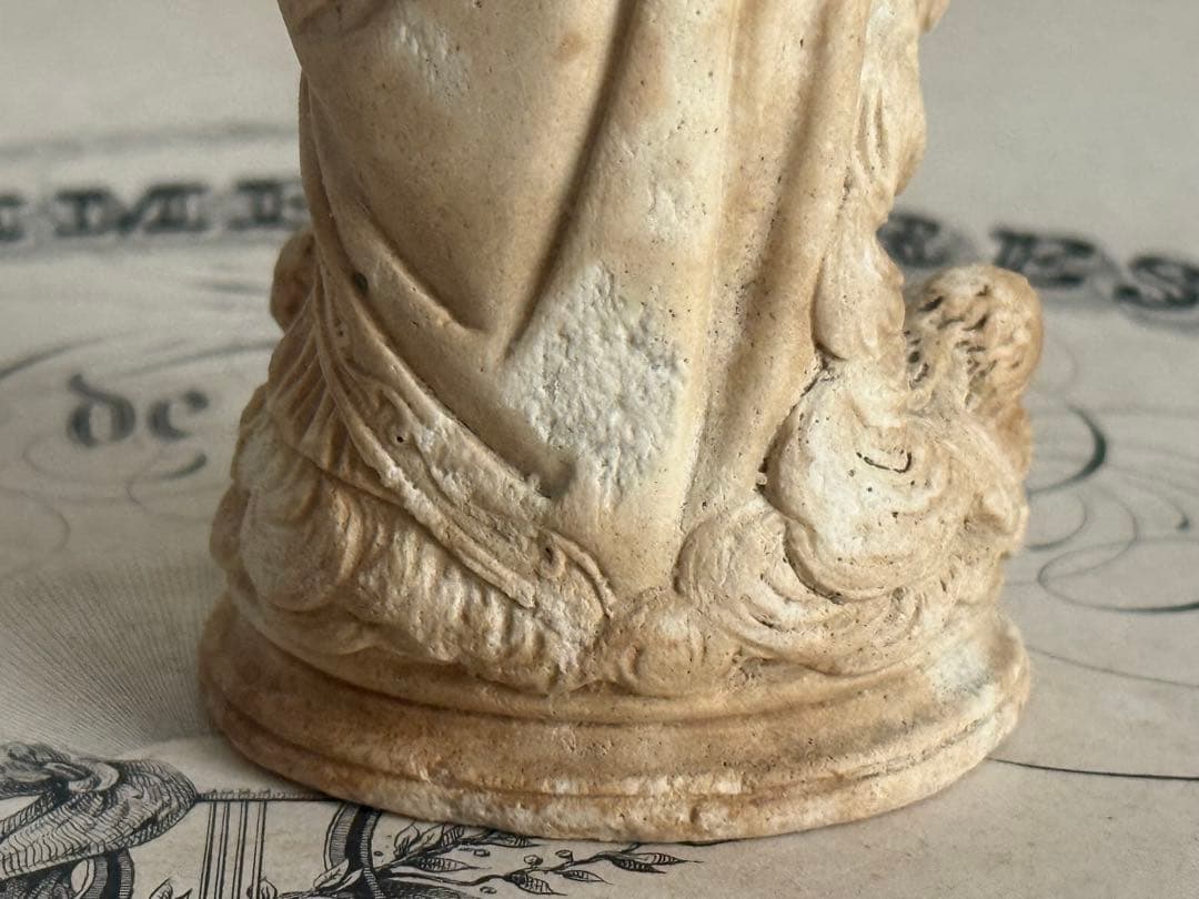 フランスアンティーク　小さなイエスキリスト&聖母マリア像 彫刻 全長14cm