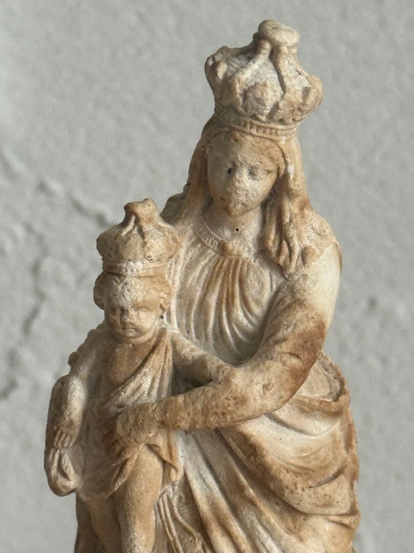 フランスアンティーク　小さなイエスキリスト&聖母マリア像 彫刻 全長14cm