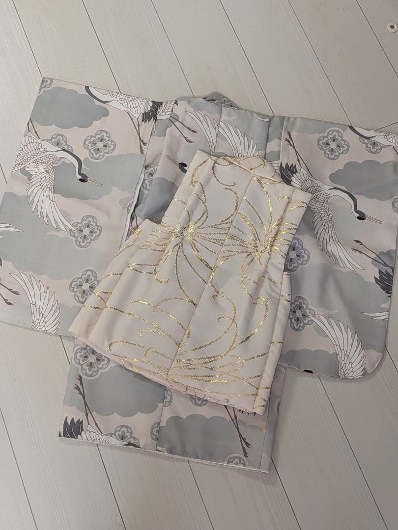 utatane　ひよこ商店　七五三　男の子　被布　クリーム金彩×ミント吉祥鶴