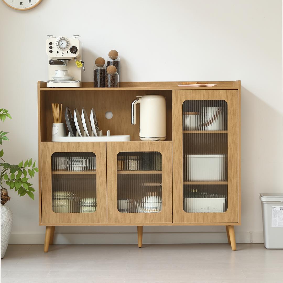 タイムセール！新作のキャビネット　扉付き　食器棚　木目調　NATURAL