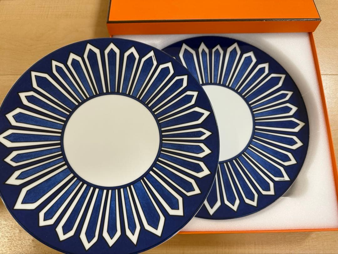 HERMES アメリカンディナープレート2枚セット　ブルーダイユール
