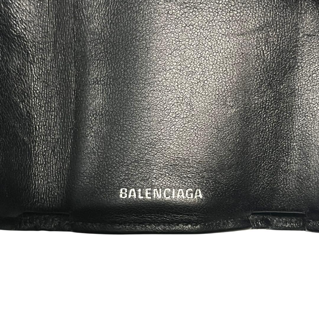 希少✨バレンシアガ ペーパーミニウォレット 三つ折り クロコ型押し ブラック