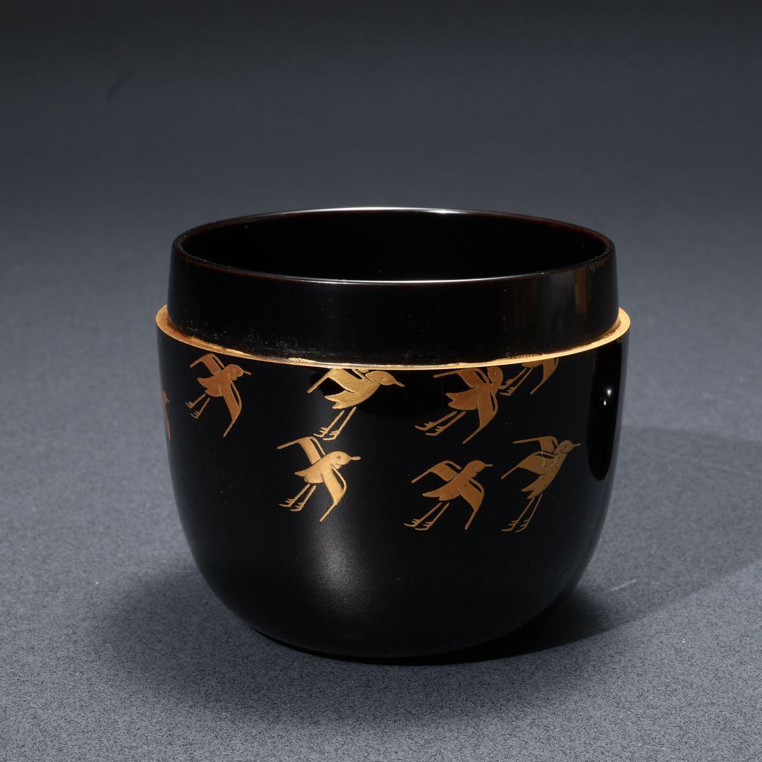 棗　須磨蒔絵　中村孝也　金蒔絵　共箱　共布　R1687