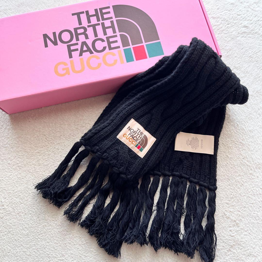 新品未使用✨GUCCI ノースフェイス コラボ ウール マフラー　黒