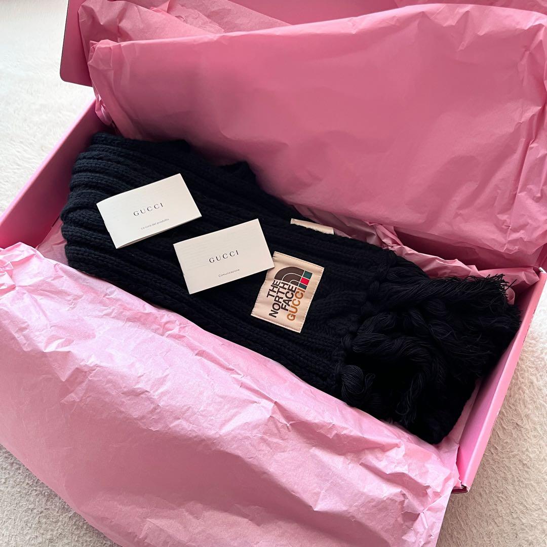 新品未使用✨GUCCI ノースフェイス コラボ ウール マフラー　黒