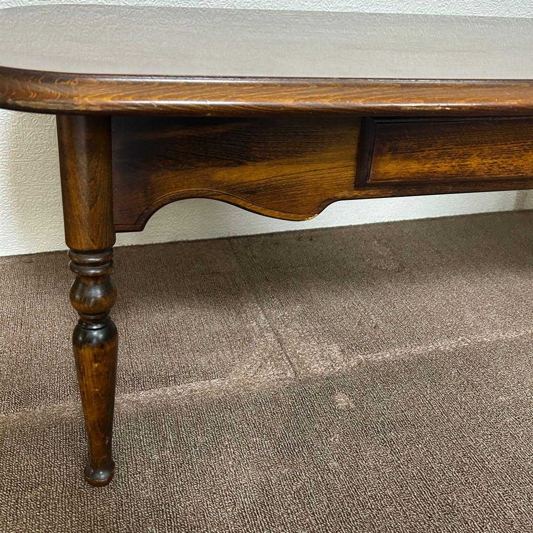 カリモク　木製 ブラウン 文机 引き出し付き　アンティーク