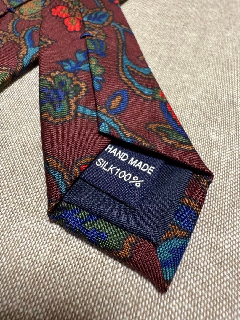 【美品】Drake's／ドレイクス／プリントタイ／花柄／ボタニカル／バーガンディ