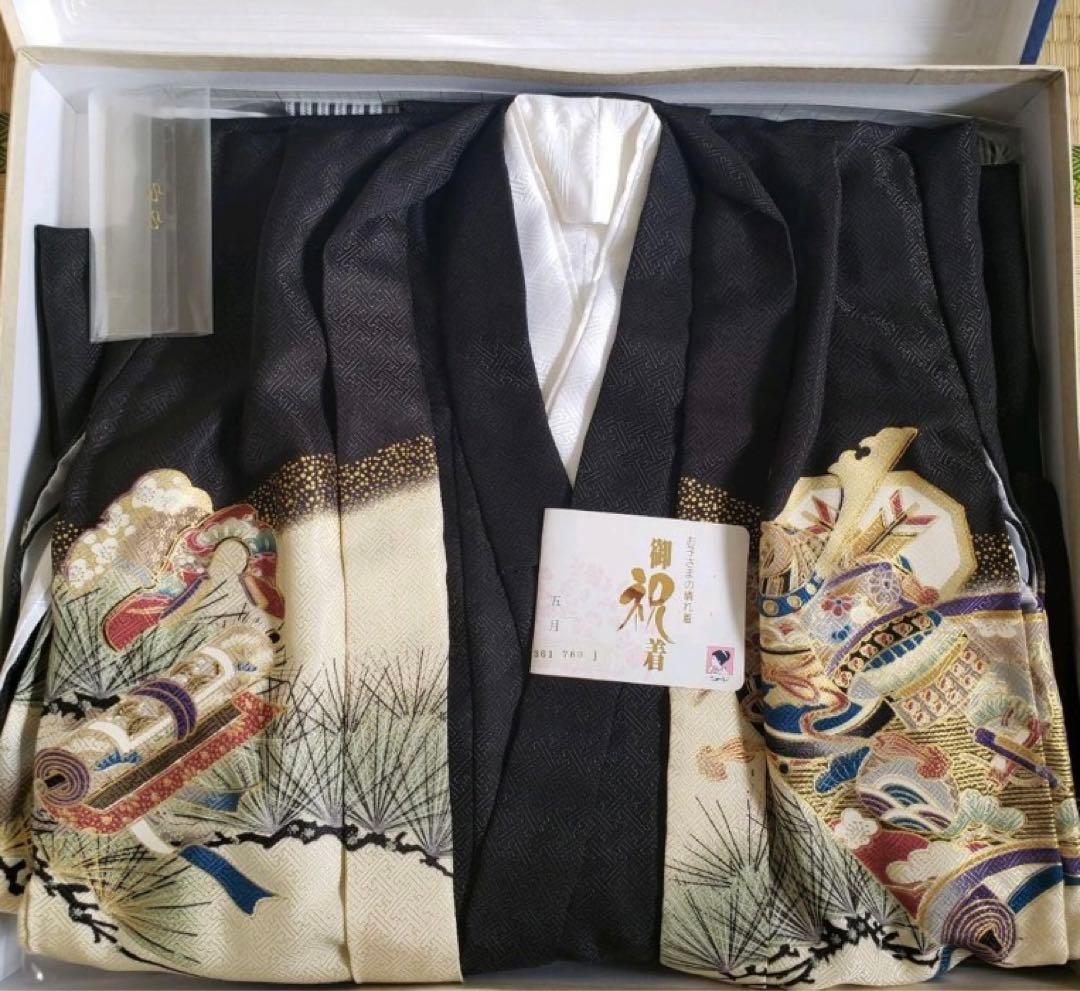 子供用 七五三 着物 黒地 刺繍　5歳