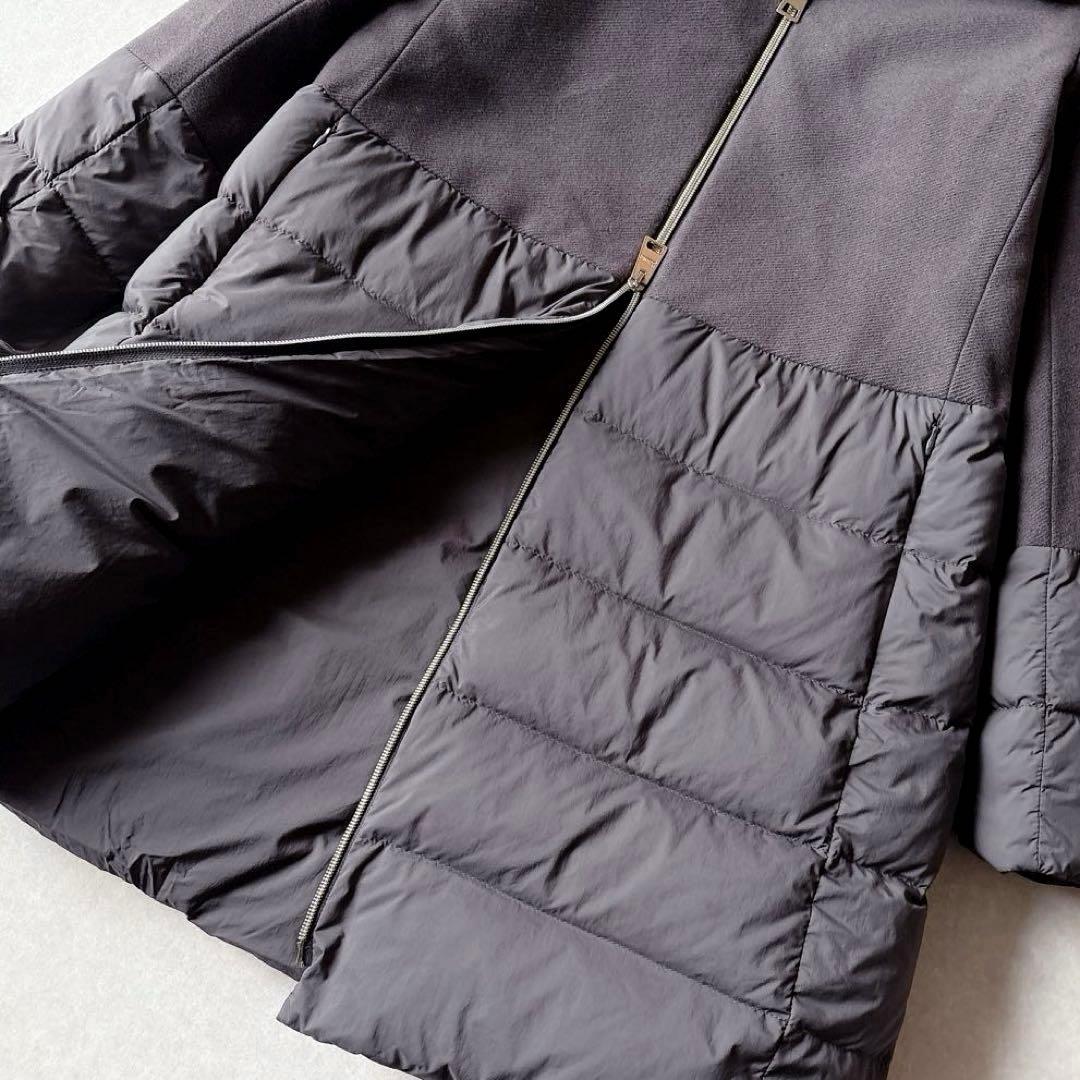 美品★HERNO｜定価21万 ウール 異素材切替 ロングダウン グレー 44
