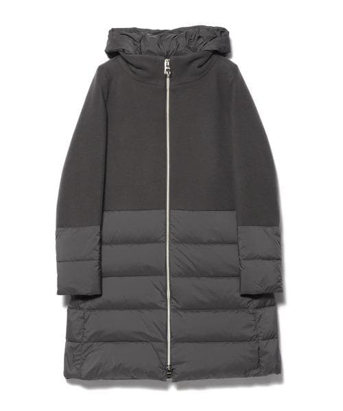 美品★HERNO｜定価21万 ウール 異素材切替 ロングダウン グレー 44
