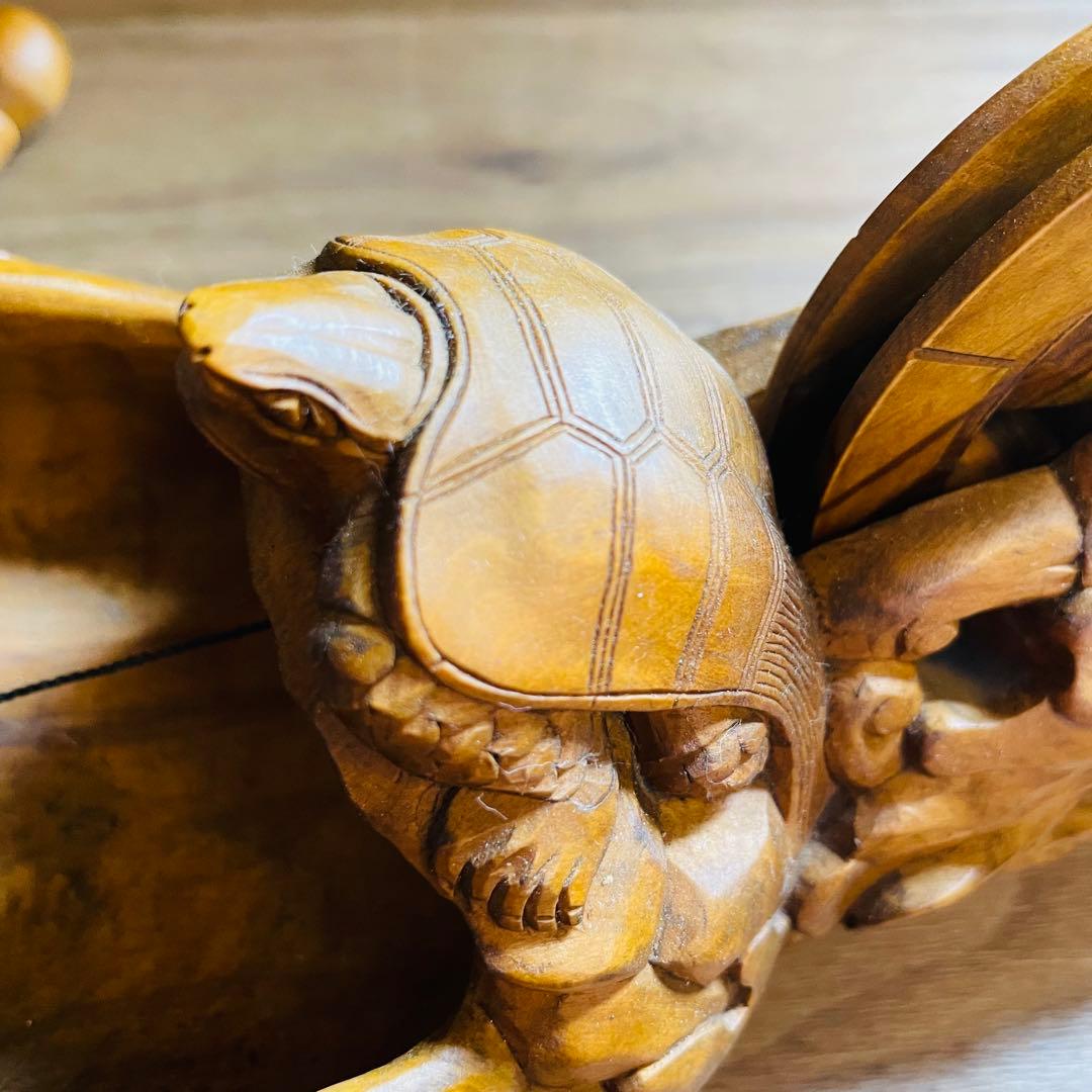 墨壺 墨つぼ 270mm 鶴 亀 龍 魚 寿 木彫 彫刻 大工道具 置物