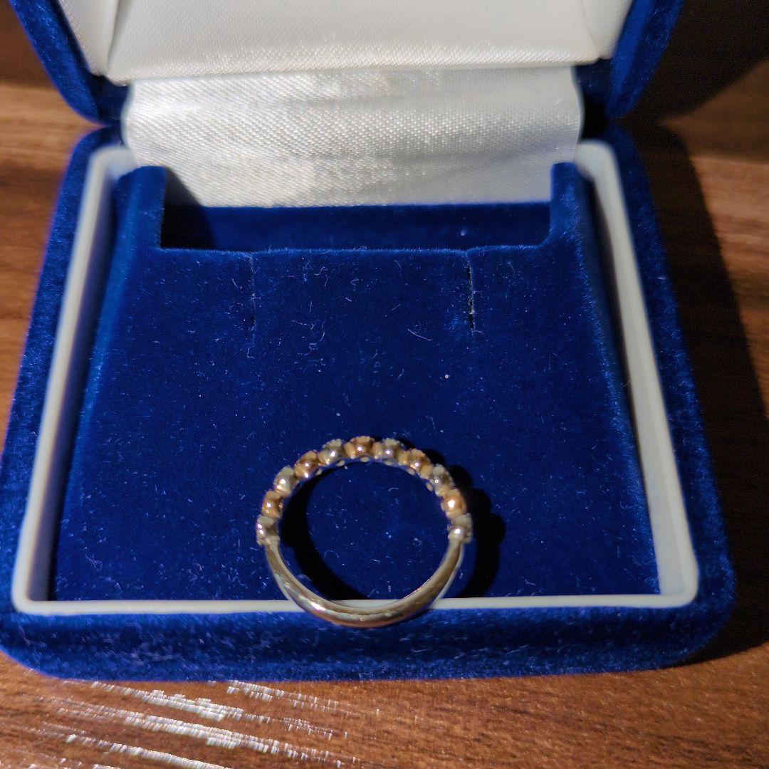 猫*事様 K18、Pt900コンビリング　プチダイヤ✨ミル打ち　ピンキー