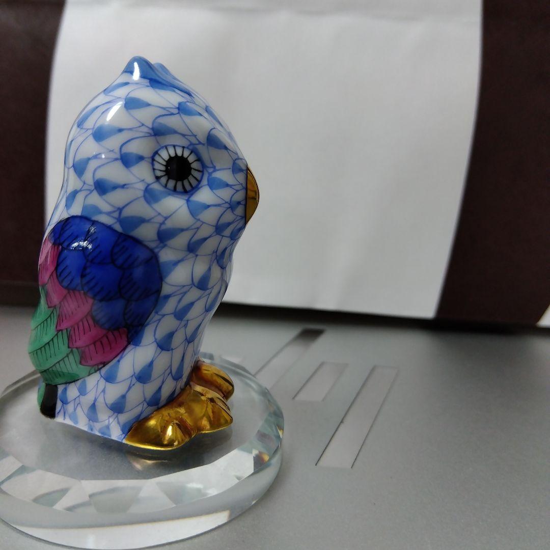 ヘレンド社青と白のフクロウ 陶磁器オブジェ