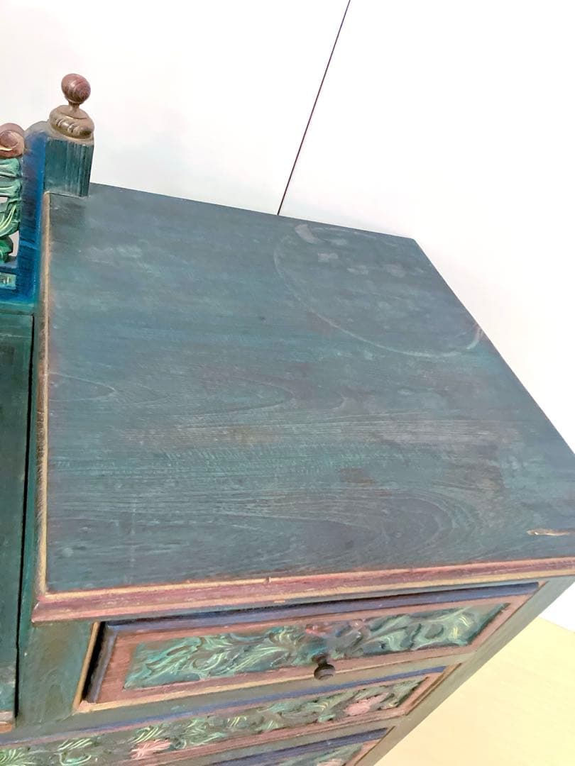 彫刻　アンティーク　木製　チェスト　ベンチ　飾り棚　インドネシア家具　アジア家具