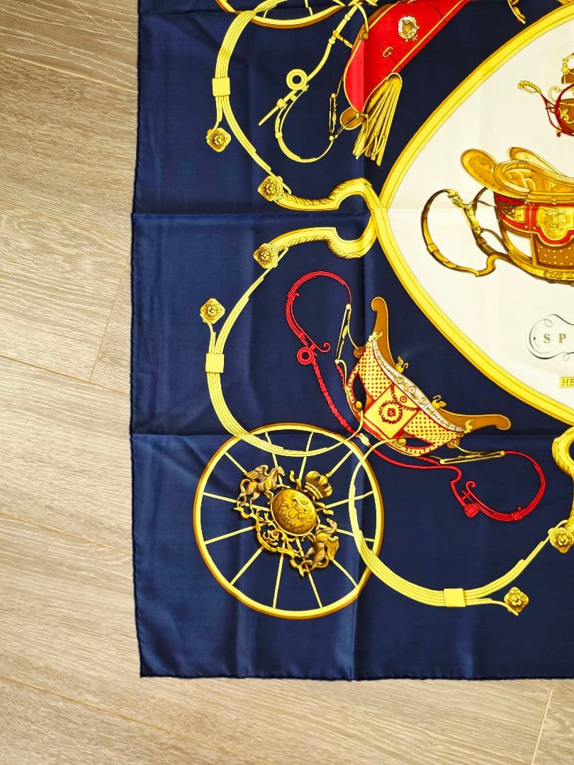 未使用 HERMES SPRINGS ネイビースカーフ カレ90