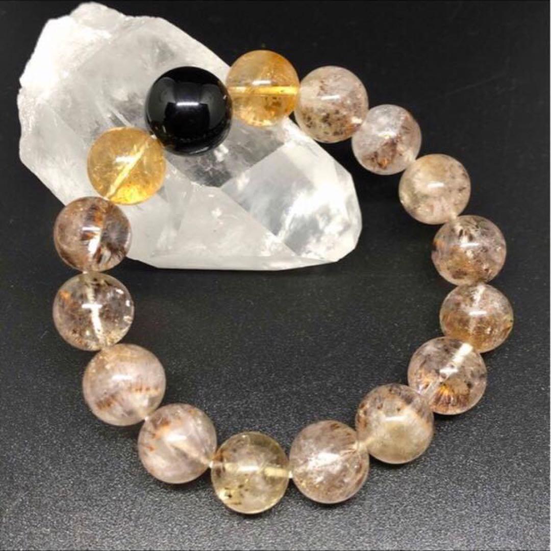 カコクセナイト インアメジストクオーツ モリオン シトリン ブレスレット