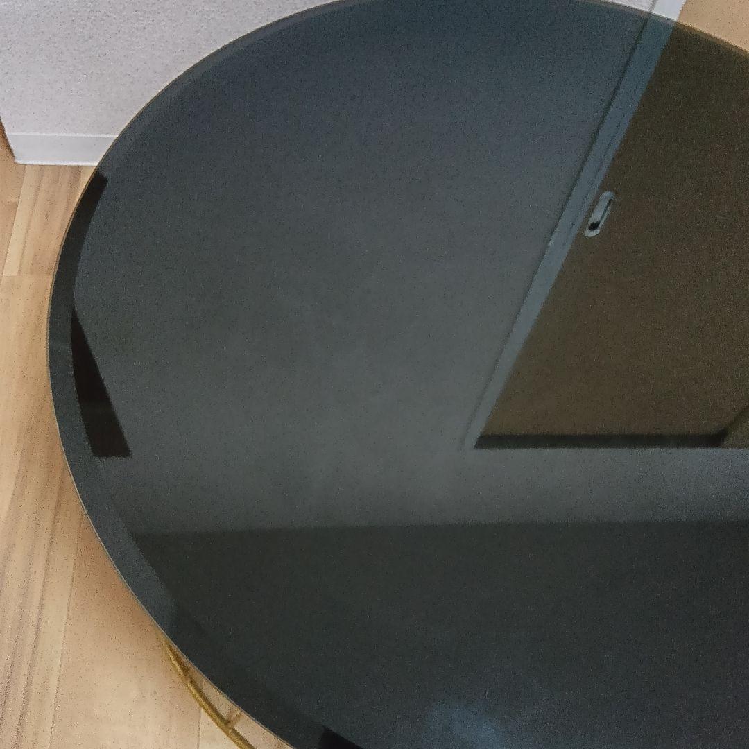 円形センターテーブル 黒ガラス　ローテーブル　リビングテーブル