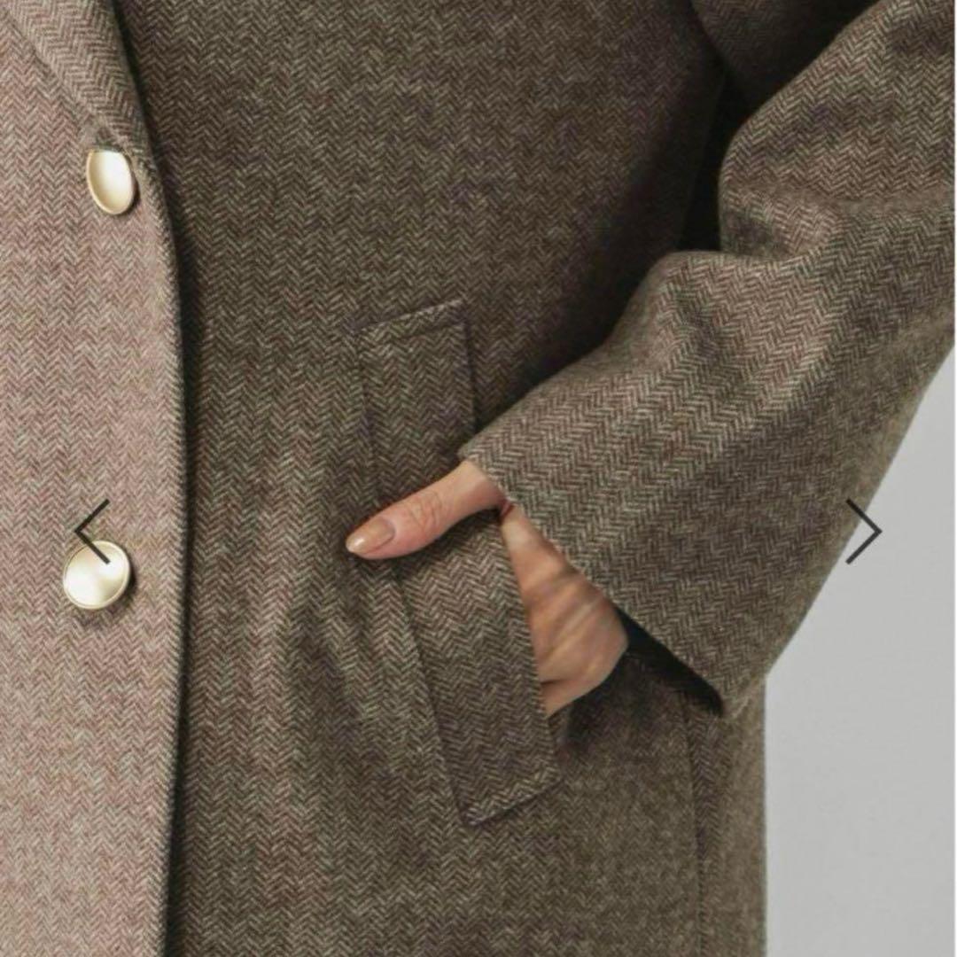 【美品】GLOBAL WORK 軽やかストレッチ衿2WAYコート　ヘリンボーン