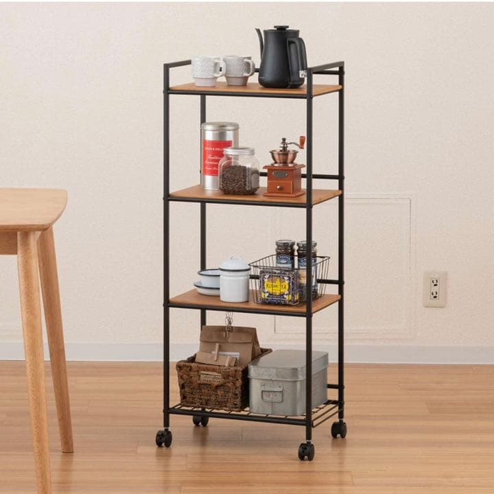【新品未使用】キッチンワゴン ブラック :幅43×奥行29.5×高さ105cm