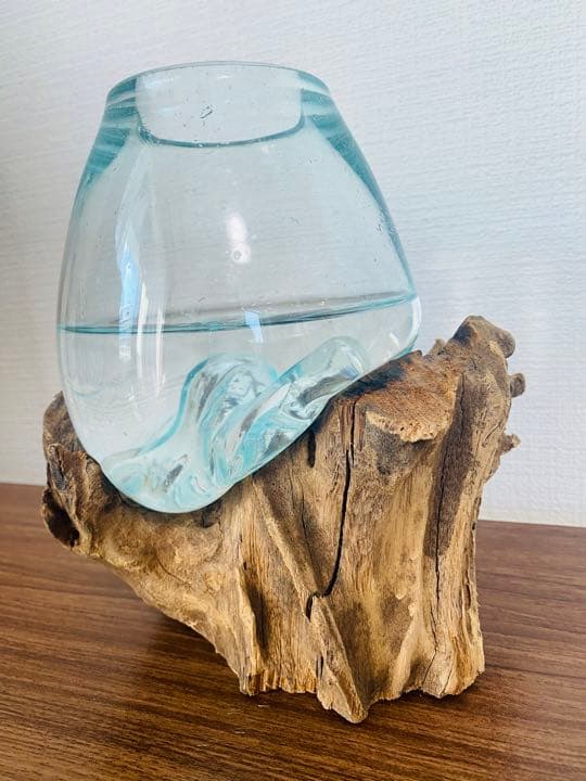 【おしゃれ×リゾート】　バリガラス×流木　インテリア　花瓶　水槽　金魚鉢　雑貨